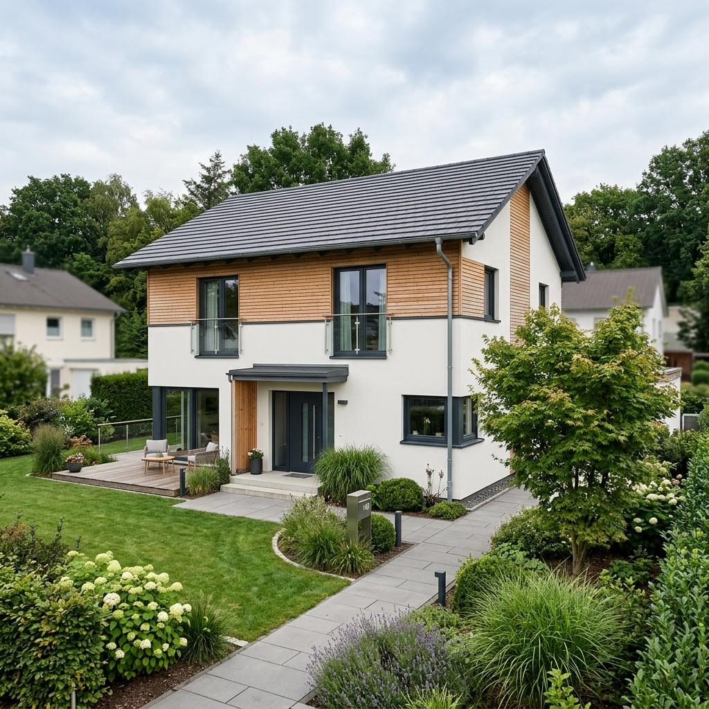 Ausbauhaus Selecta Ausbau 140 des Herstellers Schwabenhaus mit Satteldach — energieeffizientes Fertighaus mit 140 m²