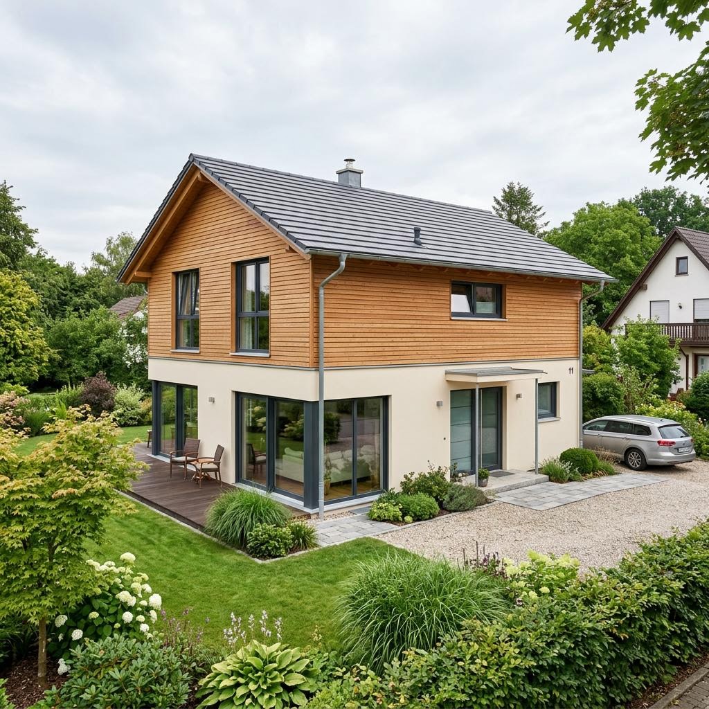 Einfamilienhaus Solitaire B-149 des Herstellers Schwabenhaus als Fertighaus mit Satteldach