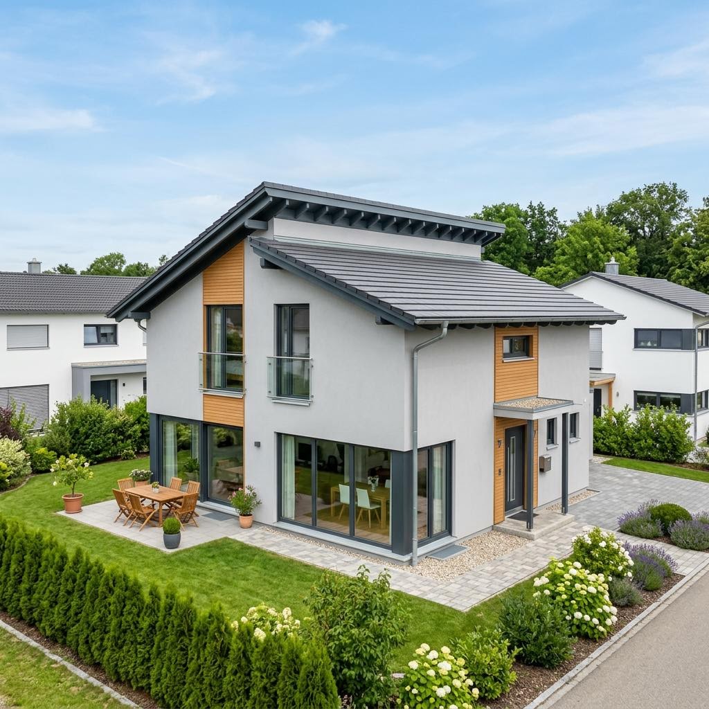 Einfamilienhaus Solitaire VP 128 des Herstellers Schwabenhaus mit Versetztes Pultdach — 128 m²