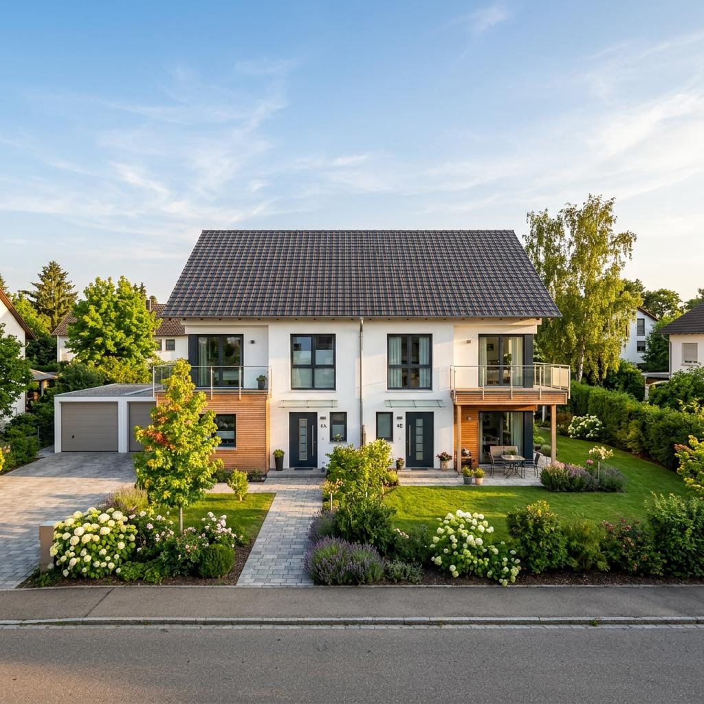 Zweifamilienhaus Solitaire 195 des Herstellers schwabenhaus in Holztafelbauweise mit Satteldach