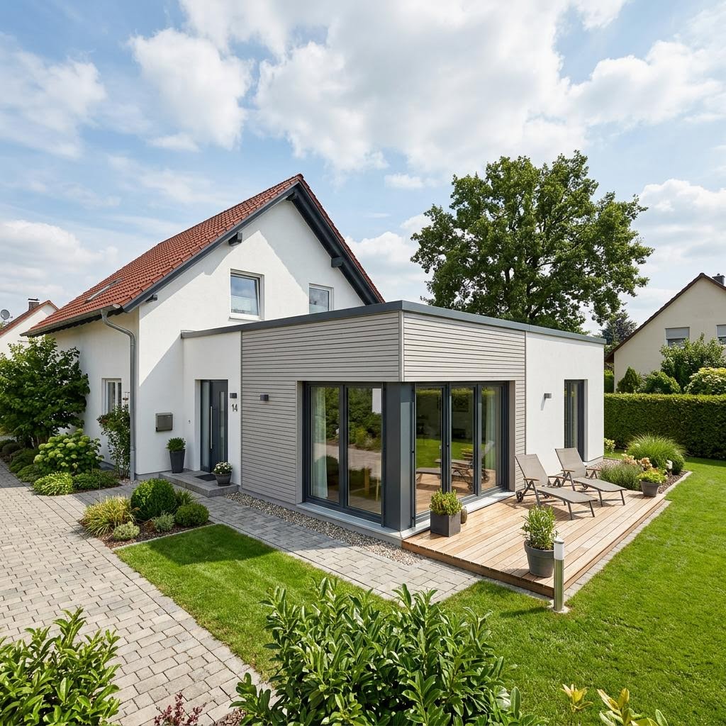 Anbau-Modul FlyingSpace Anbau 40 des Herstellers SchwörerHaus mit Flachdach — Fertighaus-Wohnmodul mit 40 m²