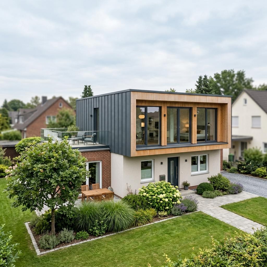 Aufstockung FlyingSpace Aufstockung 40 des Herstellers SchwörerHaus — leichtes Holzmodul zur Dachaufstockung mit Flachdach und 40 m²