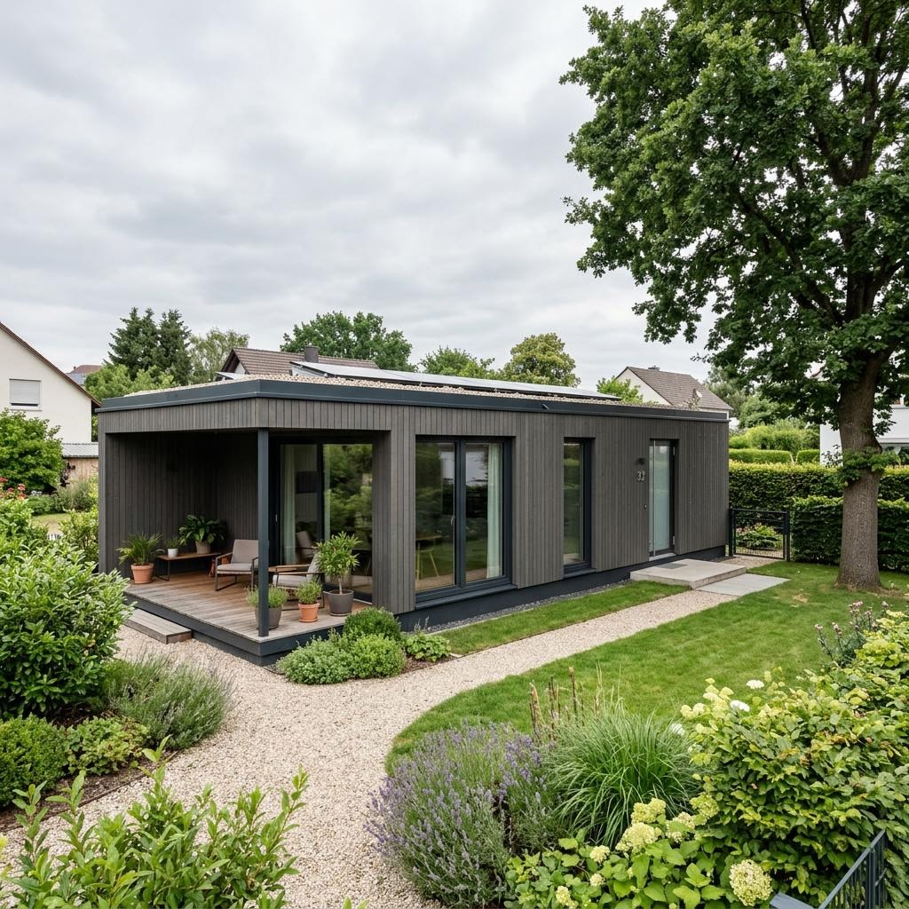 Anbau FlyingSpace Anbau 32 des Herstellers SchwörerHaus — werkfertiges Holzmodul zur Hauserweiterung mit Flachdach und 32 m²