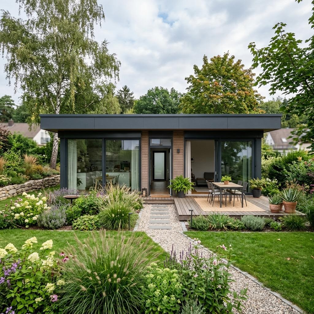 Modulhaus FlyingSpace Solo 56 des Herstellers SchwörerHaus — werkfertiges Holzmodul mit Flachdach und 56 m²