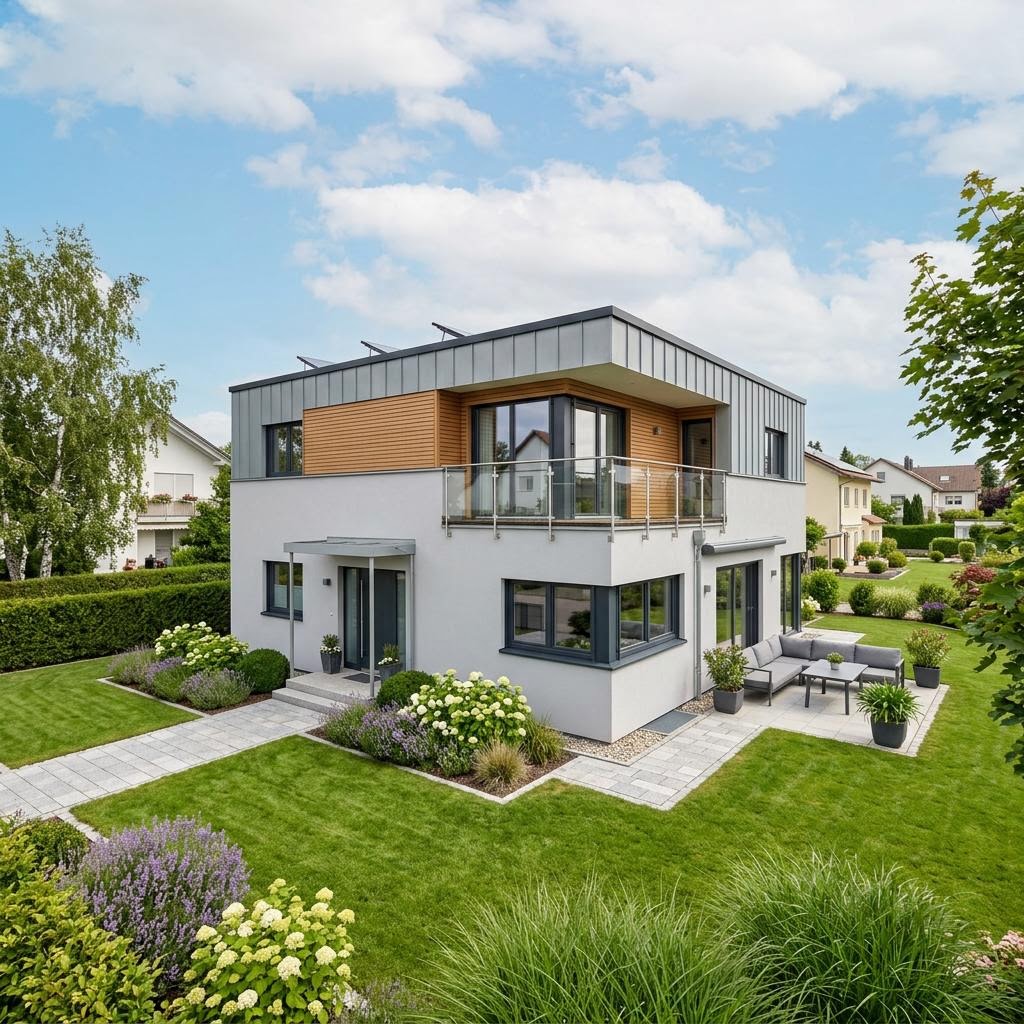 Kubushaus Flair 160 des Herstellers SchwörerHaus mit Flachdach — kubisches Fertighaus im Bauhausstil mit 160 m²