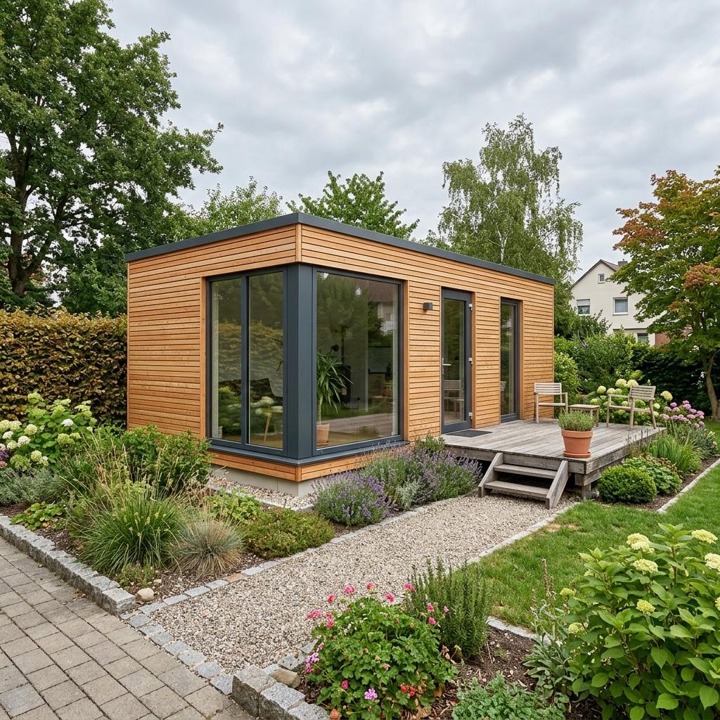 Tiny House FlyingSpace Tiny 34 des Herstellers SchwörerHaus — werkfertiges Holzmodul-Minihaus mit Flachdach und 34 m²