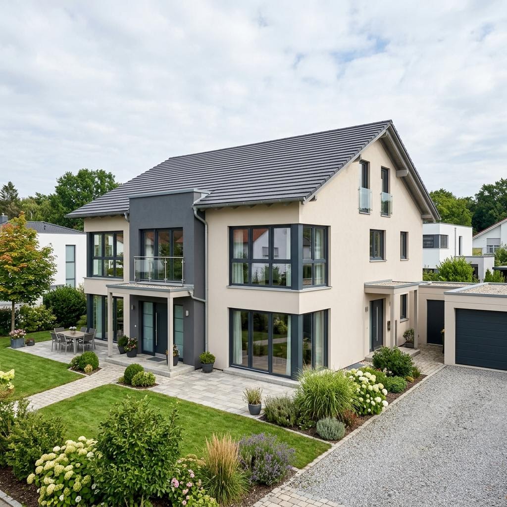 Zweifamilienhaus E 20-172 Zweifamilienhaus des Herstellers SchwörerHaus — in Holztafelbauweise, rund 172 m²