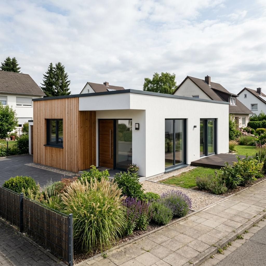 Singlehaus Option 2VG des Herstellers WeberHaus — platzsparendes Fertighaus mit Flachdach und 71 m²