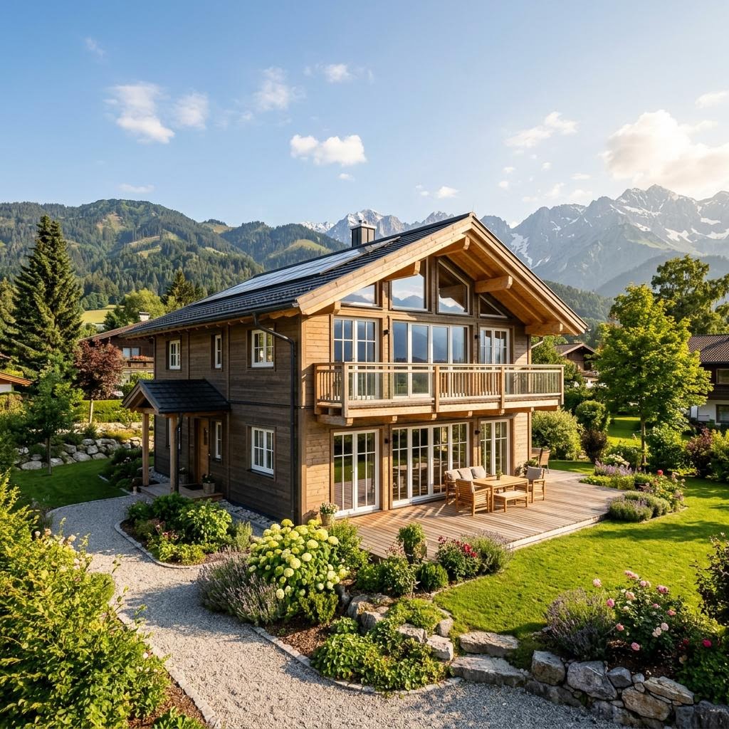 Chalet Chalet Hochkönig des Herstellers Sonnleitner Holzbauwerke mit Satteldach und Holzfassade