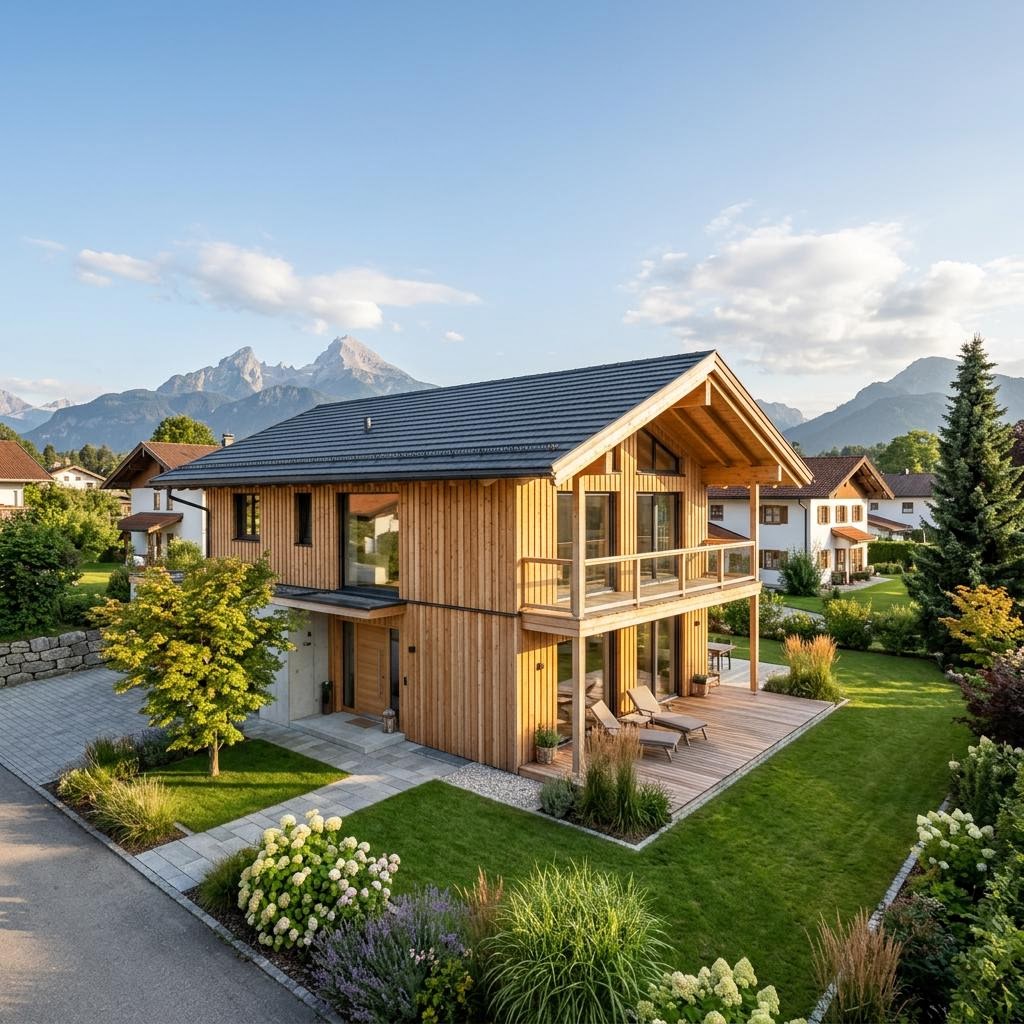 Chalet Chalet Watzmann des Herstellers Sonnleitner Holzbauwerke mit Satteldach und Holzfassade