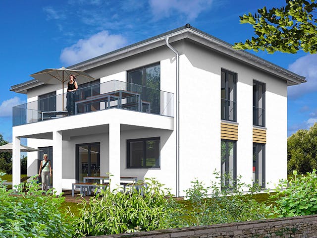 Stadtvilla Haas Z 168 A des Herstellers Haas Fertigbau — Fertighaus-Stadtvilla mit 168 m² und Zeltdach