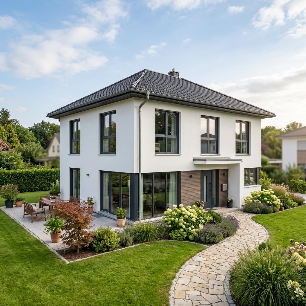 Stadtvilla LifeStyle 19.01 S des Herstellers massa haus mit Walmdach — Ausbauhaus mit 158 m²