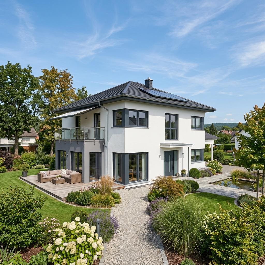 Stadtvilla INNOVATION R 158 des Herstellers RENSCH-HAUS mit Walmdach — Fertighausmodell mit rund 158 m²