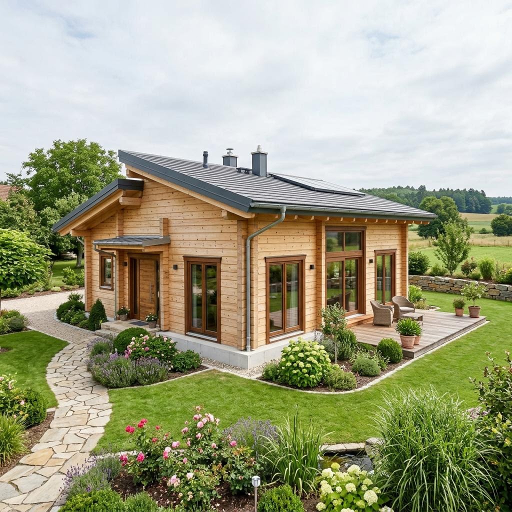 Blockhaus Fichta des Herstellers Stommel Haus — Massivholz-Blockbau mit 118 m²