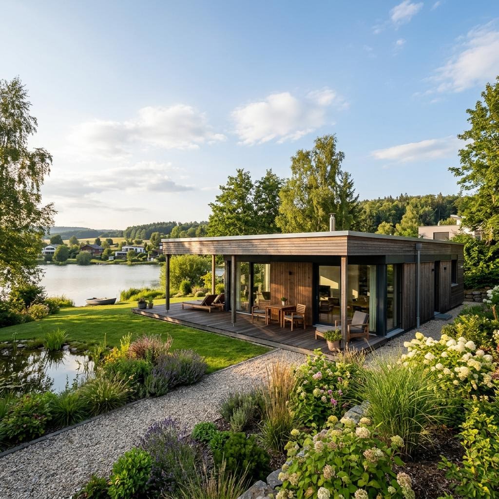 Modernes Ferienhaus Seeblick 88 des Herstellers Stommel Haus mit Flachdach