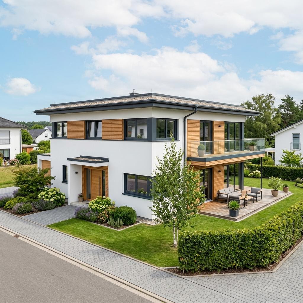 Kubushaus Linea 166 des Herstellers STREIF Haus mit Flachdach — kubisches Fertighaus im Bauhausstil mit 166 m²
