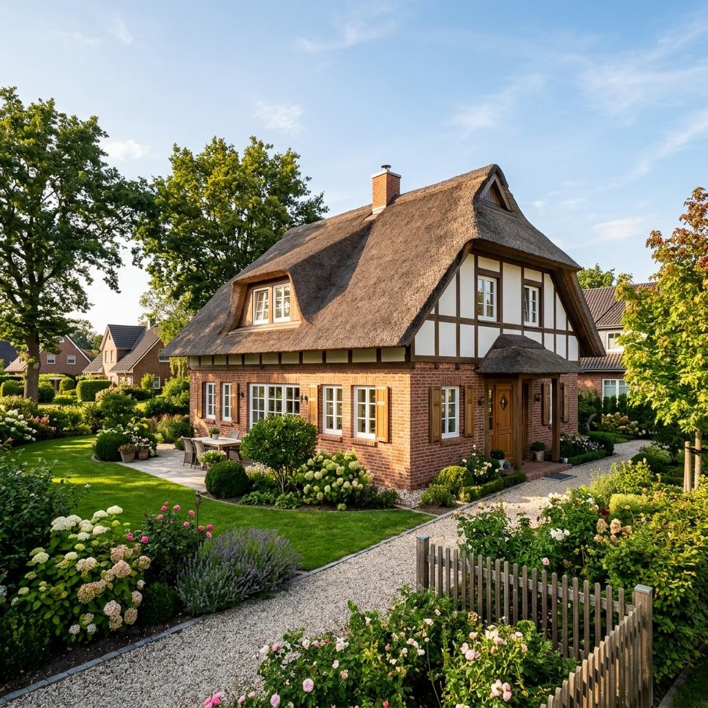 Landhaus Landhaus Reetdiele des Herstellers STREIF Haus mit Reetdach-Optik und Backstein