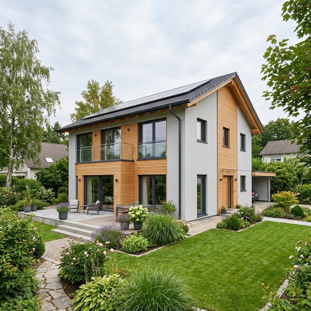 Bausatzhaus Selbstbau Energie 130 des Herstellers Suckfüll Energiesparhaus mit Satteldach — Holzhaus mit 130 m²