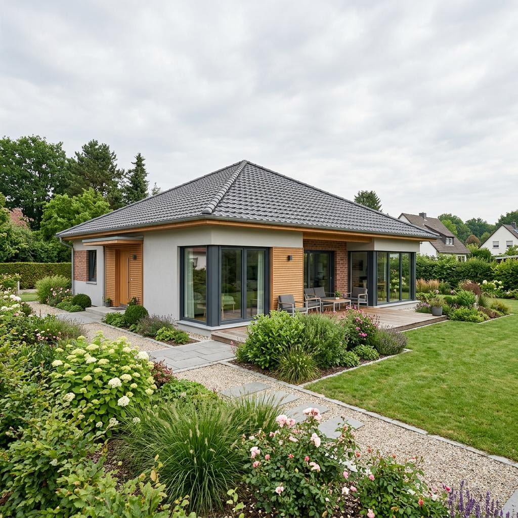 Bungalow Weitblick 128 des Herstellers Town & Country mit Walmdach — massiv errichteter Familienbungalow mit 128 m²
