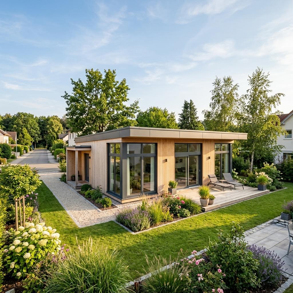 Erweiterbares Modulhaus Flex Plus 84 des Herstellers variohaus mit Flachdach