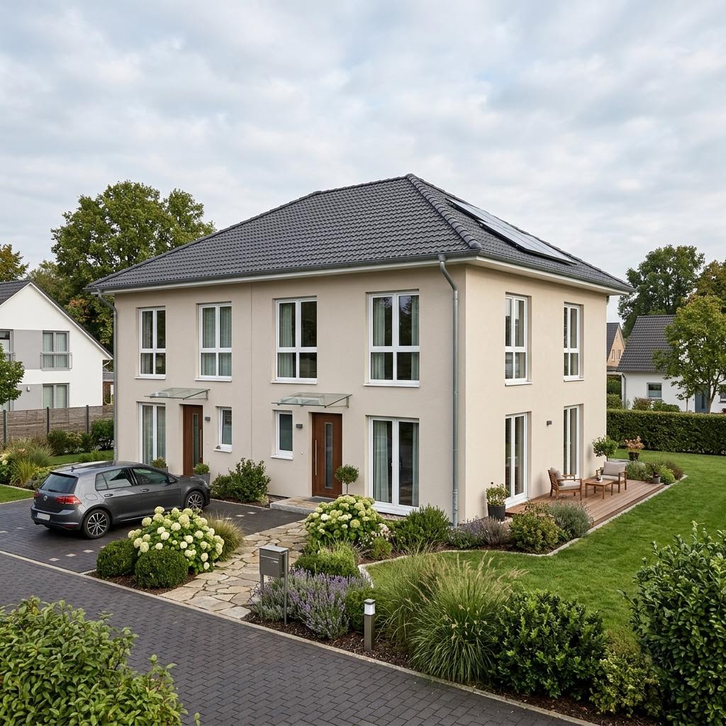 Doppelhaushälfte Maxime Duo 146 des Herstellers Viebrockhaus — Walmdach, 146 m² für schlanke Grundstücke