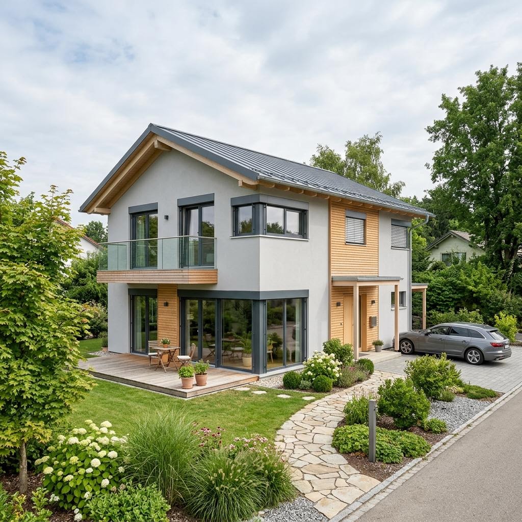 Einfamilienhaus Generation Plus 135 des Herstellers WeberHaus als Fertighaus mit Pultdach