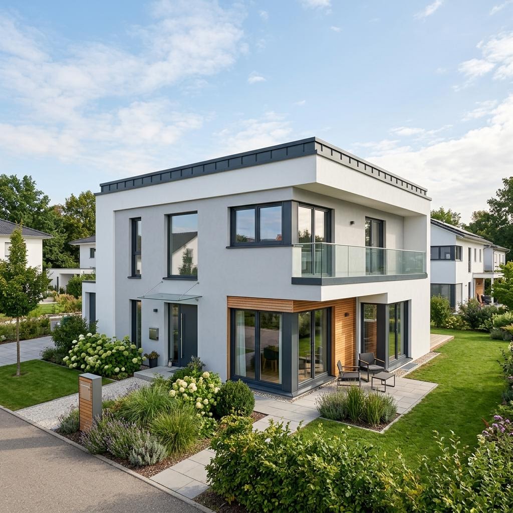 Kubushaus City 142 des Herstellers WeberHaus mit Flachdach — kubisches Fertighaus im Bauhausstil mit 142 m²