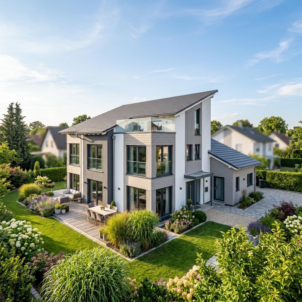 Großzügiges Mehrgenerationenhaus Generation 235 des Herstellers weberhaus mit Pultdach