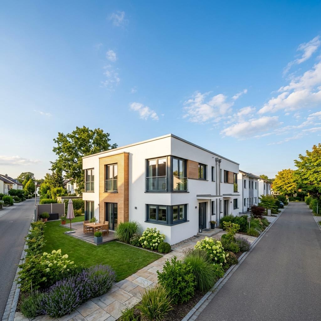 Reihenhaus Reihenendhaus CityLine R154 des Herstellers WeberHaus mit Flachdach und 154 m² Wohnfläche