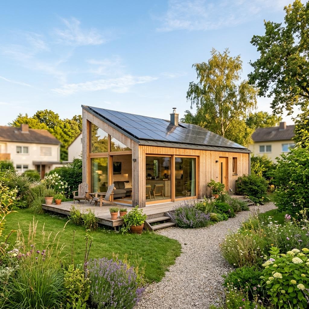 Ökologisches Tiny House Natur 32 des Herstellers wohnwagon mit Pultdach und Photovoltaik