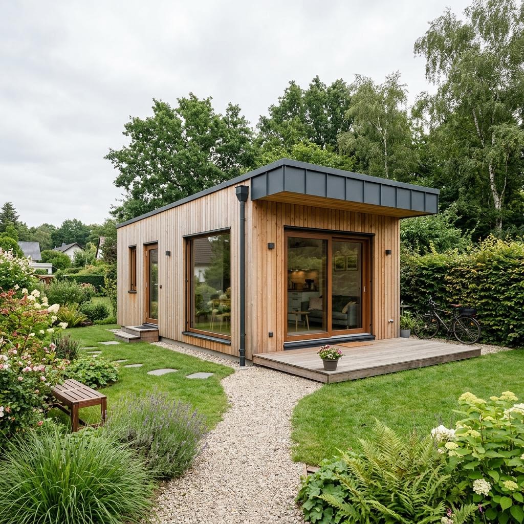 Tiny House See 24 des Herstellers Wohnwagon — autarkes Massivholz-Minihaus mit Flachdach und 24 m²