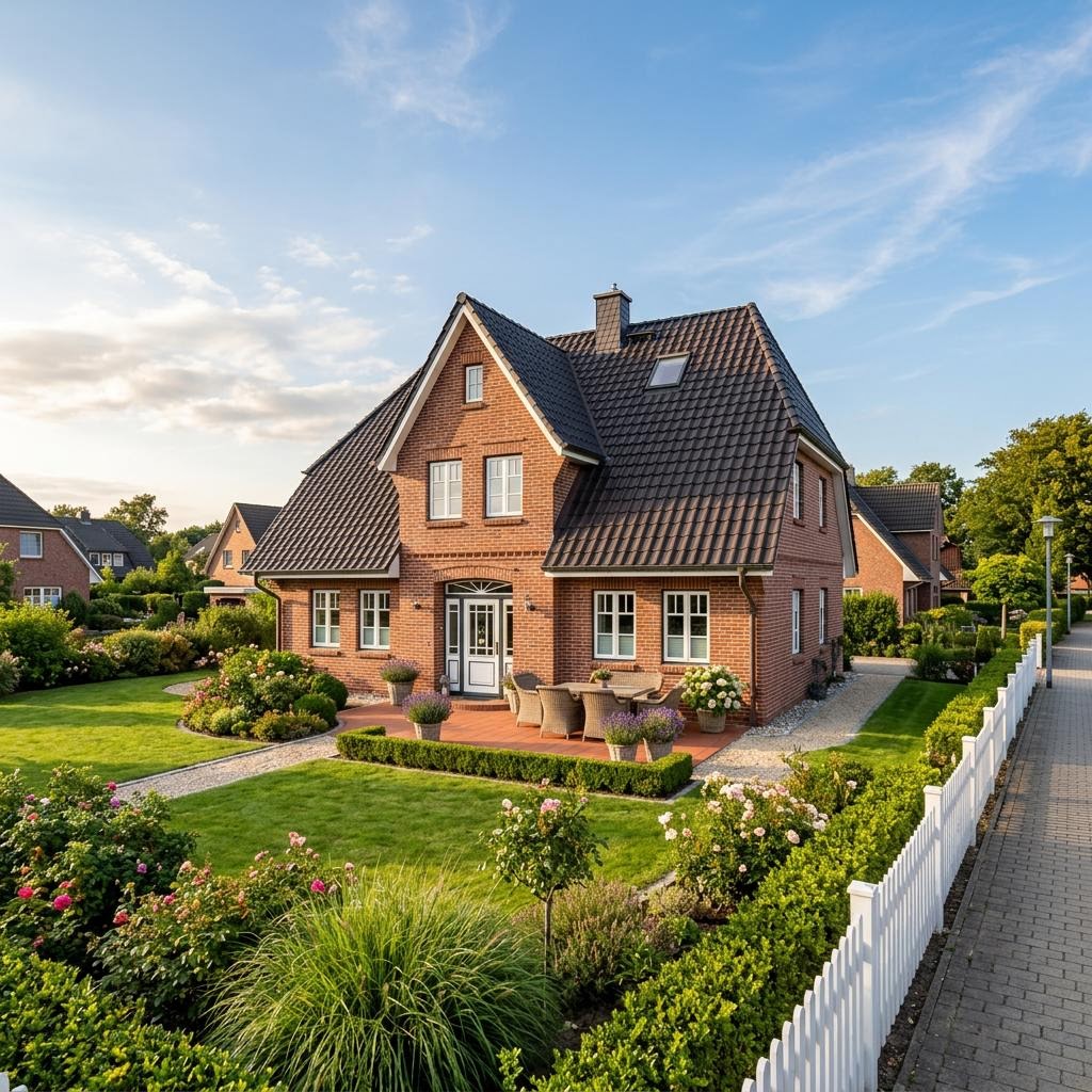 Friesenhaus Küstenhof des Herstellers WOLF-HAUS mit rotem Klinker und Krüppelwalmdach