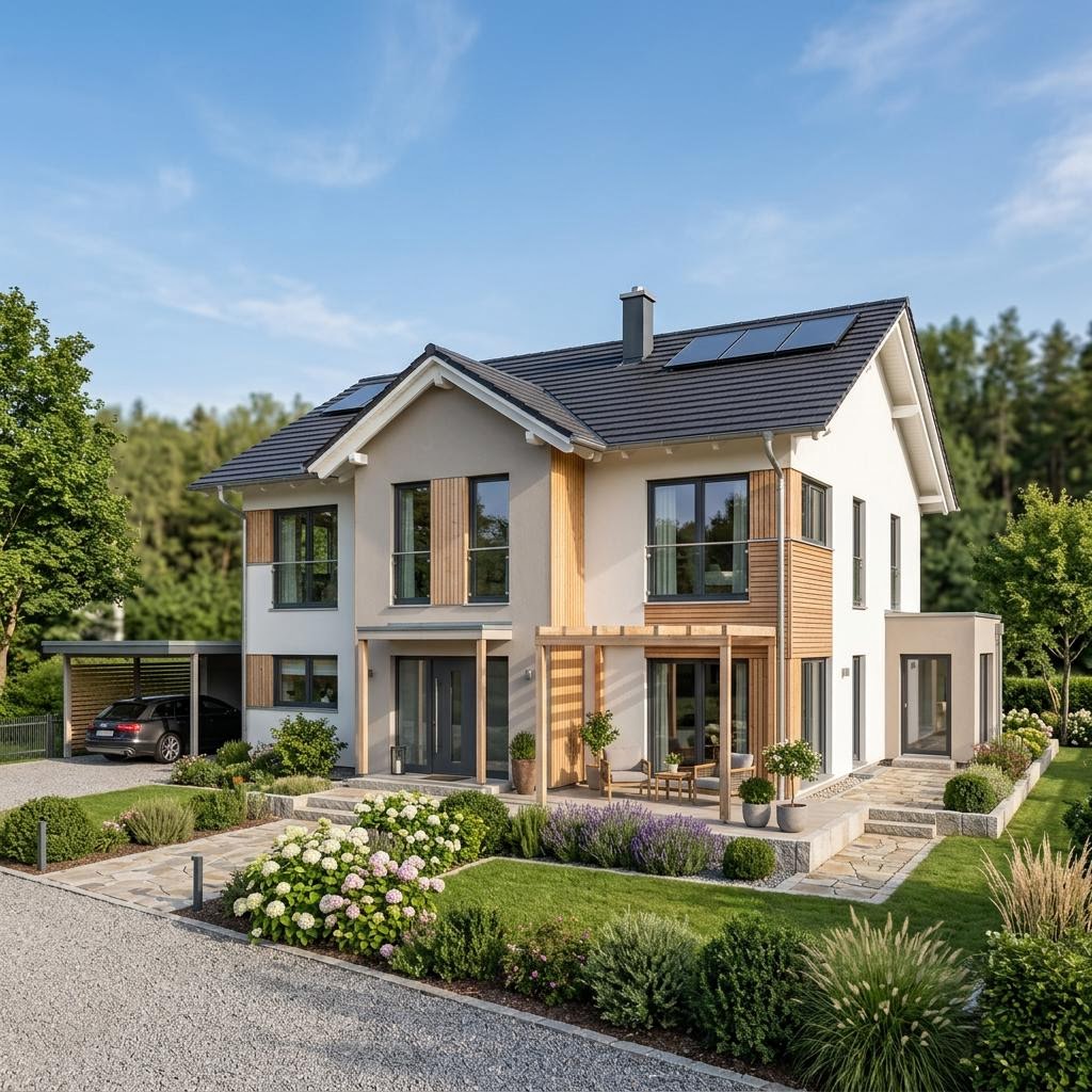 Zweifamilienhaus Plus 175 des Herstellers Danwood mit Satteldach — Fertighausmodell mit rund zwei Wohneinheiten und 175 m²