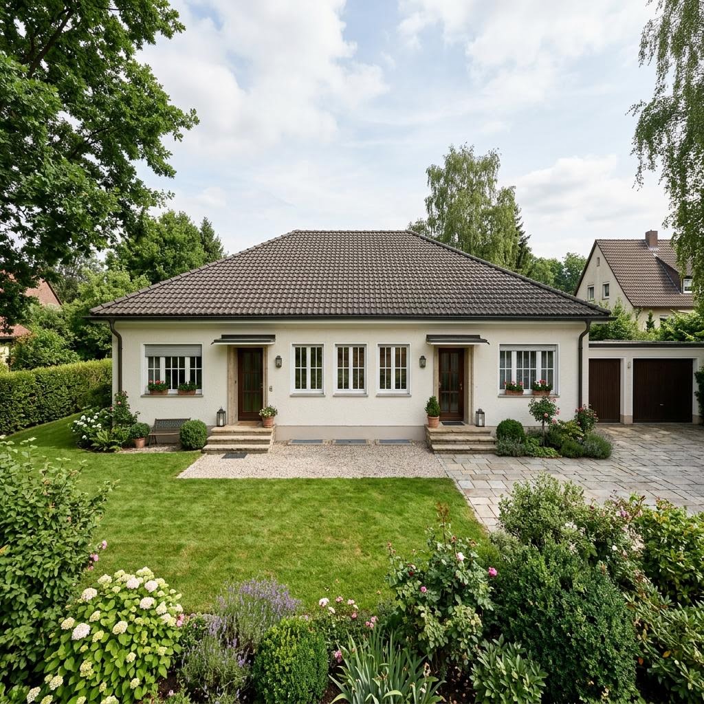 Zweifamilienhaus Privat 148 des Herstellers Danwood — ebenerdiges Fertighaus mit Walmdach und 148 m²