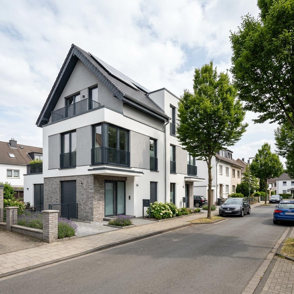 Zweifamilienhaus TownHouse 13.2 des Herstellers OKAL Haus — Fertighausmodell mit rund Satteldach, 208 m² und sieben Zimmern